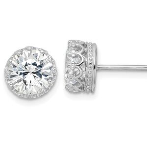 Dazzling Sterling Silver Cubic Zirconia Crystal Crown Stud Earrings